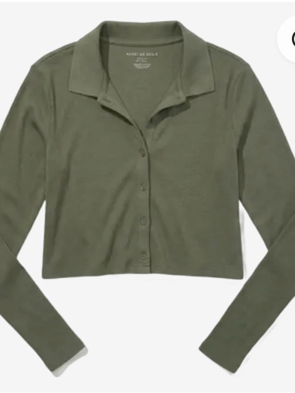 American Eagle Outfitters Olive Cropped Button-Down Polo Shirt